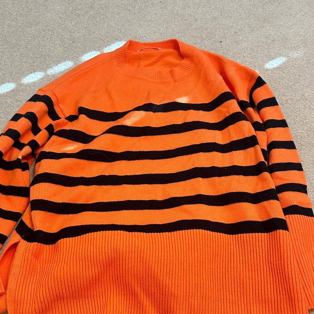 Kirundo Vibrant Orange and Black Striped Women's Sweater